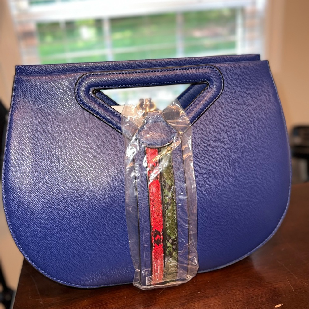 Blue Colorblock Strap Purse With Wallet